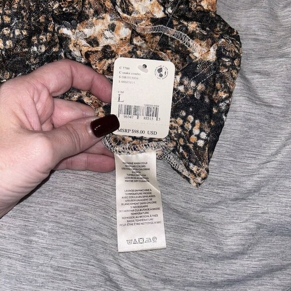 Free People Out For The Night in Snake Combo Sheer Pullover Chic Blouse Large - Picture 9 of 10